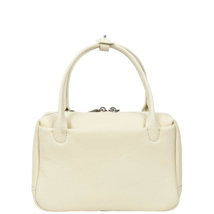 Womens Real Leather Handbag Small Top-Handle Style Beatrice White