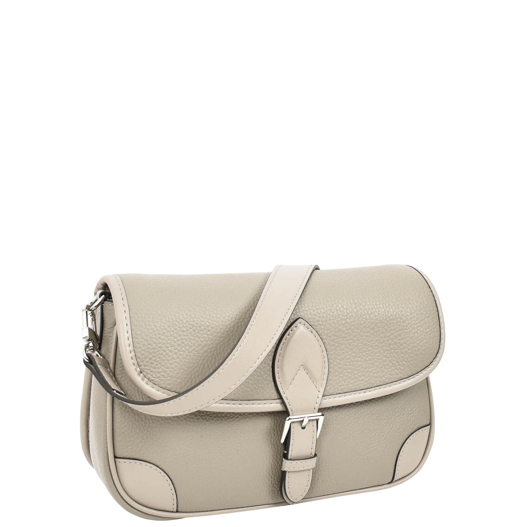 Women's Leather Classic Shoulder Bag Casual Style with Multiple Straps Capri Grey