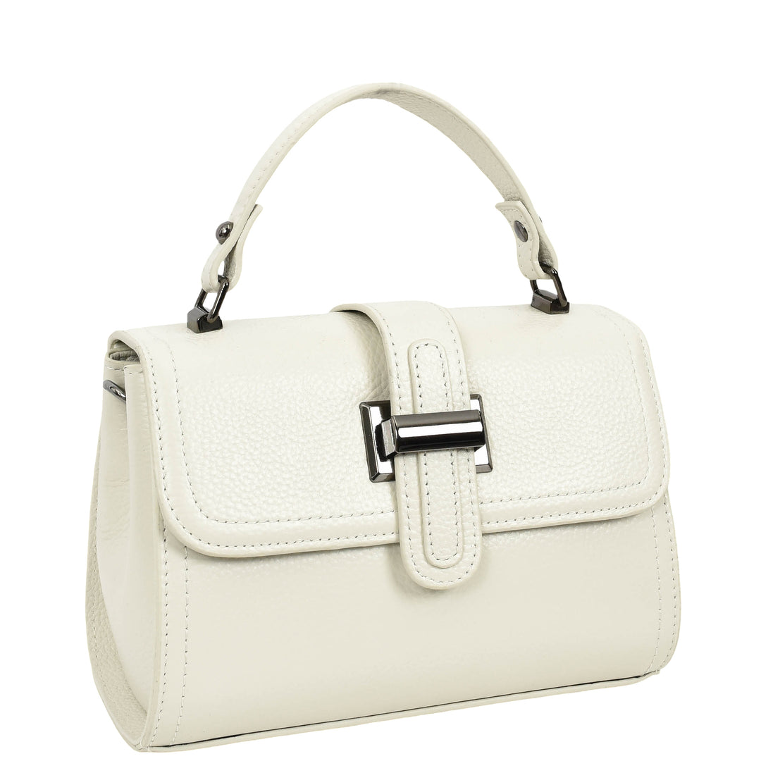 Womens Leather Shoulder Handbag Top Handle Crossbody Bag Polly White 8