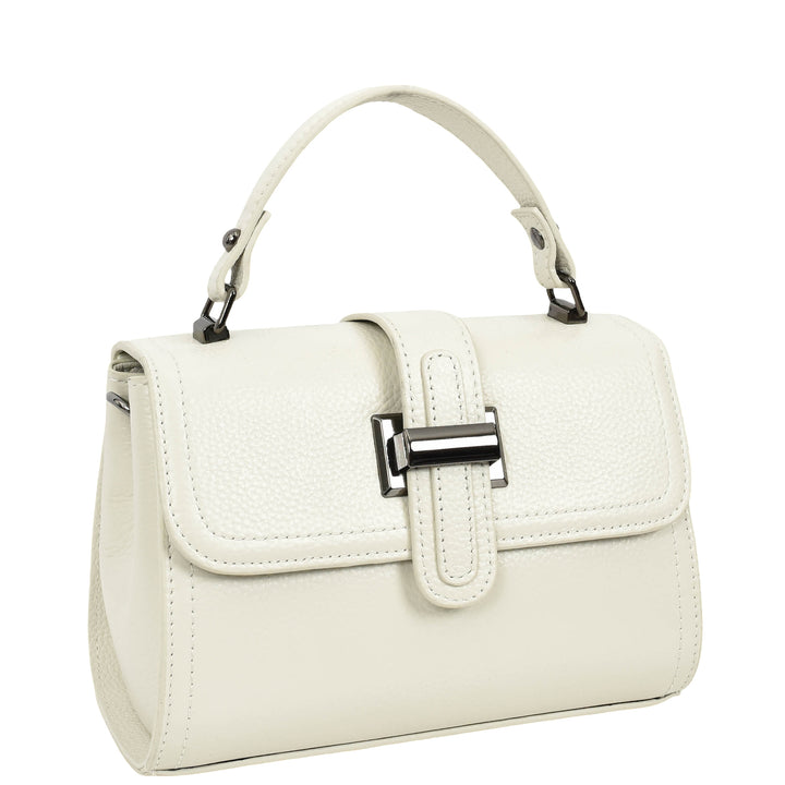 Womens Leather Shoulder Handbag Top Handle Crossbody Bag Polly White 8