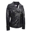 Womens Real Leather Biker Jacket Cross Zip Pockets Cherry Black 6