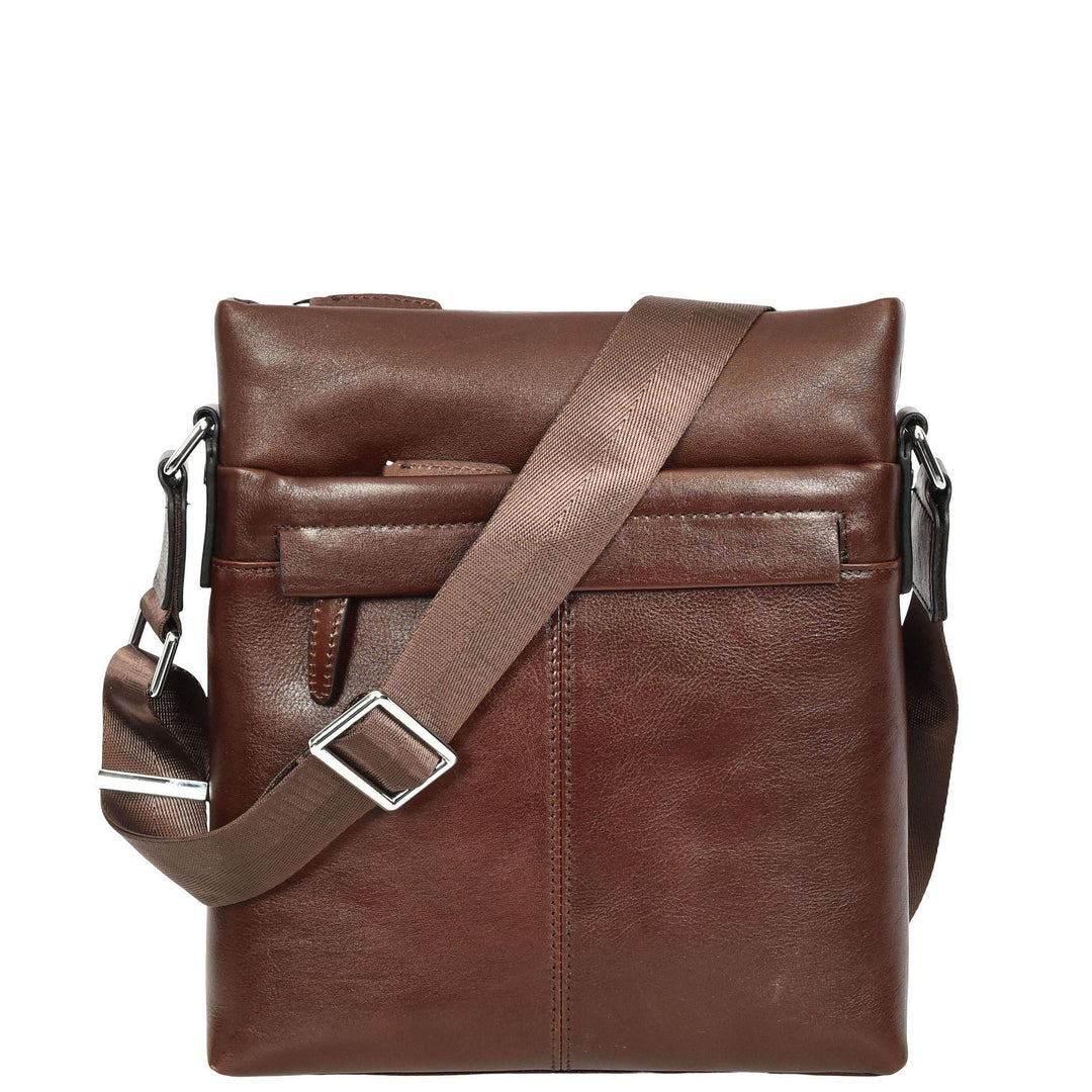 Mens Real Leather Cross body Bag Messenger Shoulder Flight Bag Classic Design Zion Brown
