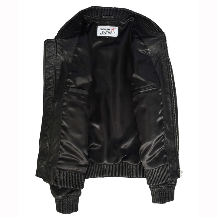 Mens Real Soft Leather Bomber Jacket MA-1 Varsity Style Torque Black 6