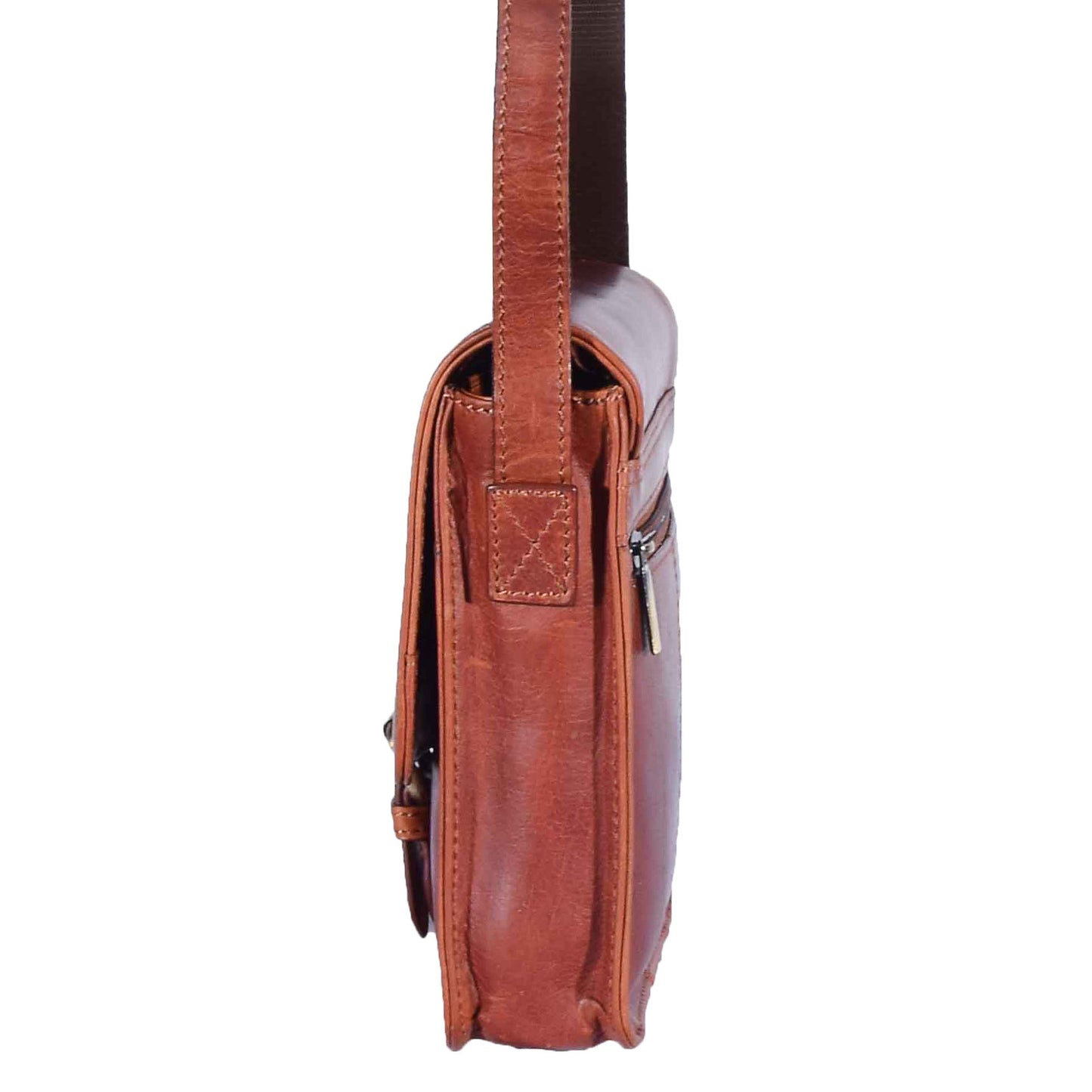 Mens Casual Real Leather Cross Body Organiser Bag NAPLES Tan 6