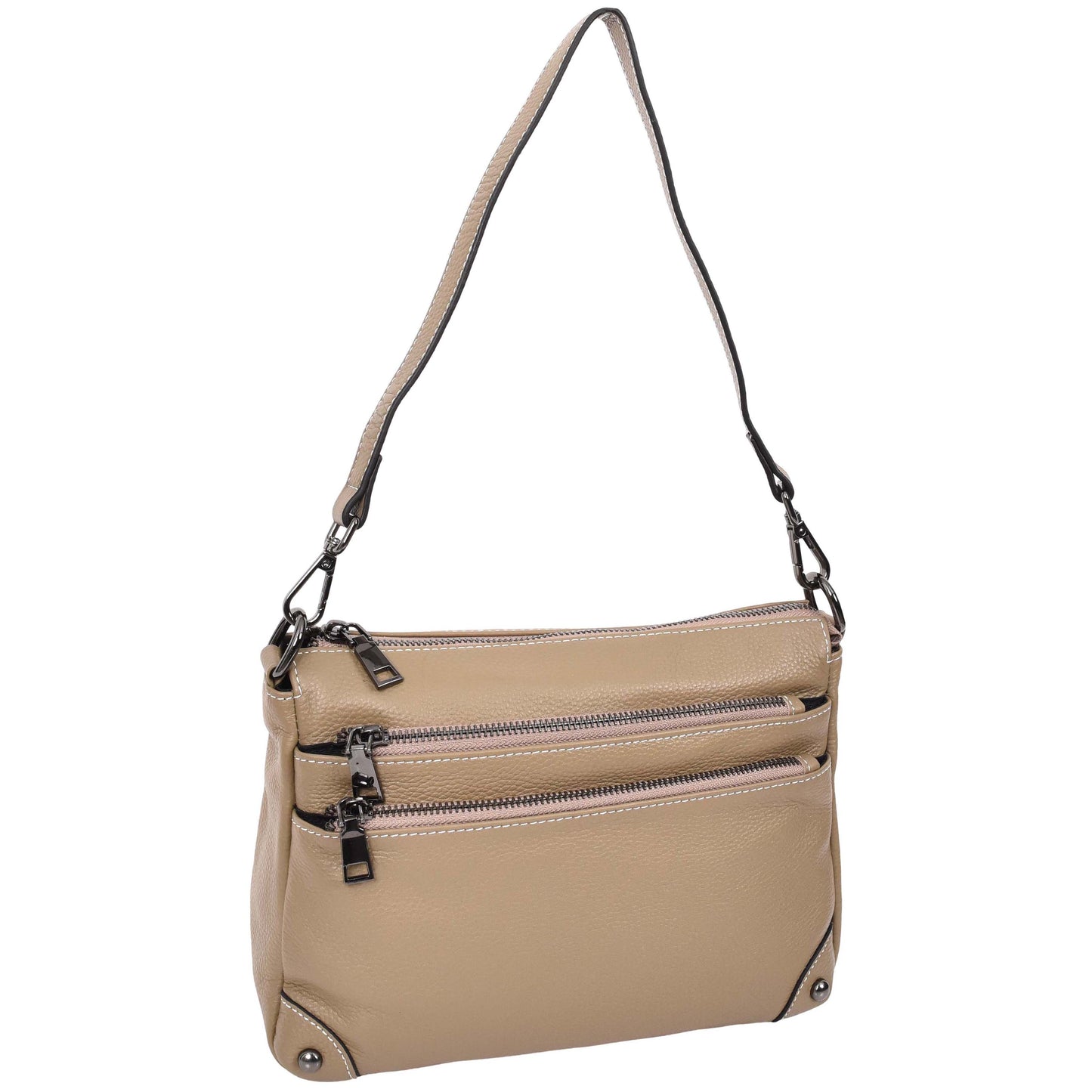 Womens Leather 2-in-1 Cross Body Shoulder Bag Olivia Beige 1