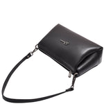 Womens Real Leather Shoulder Zip Bag Small Size Handbag Chloe Black 6