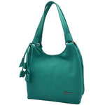 Womens Leather Shoulder Zip Opening Large Hobo Bag Kimberly Green 6
