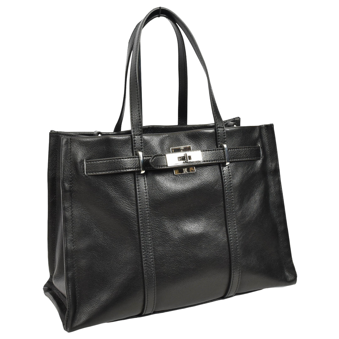 Women's Real Leather Handbag Detachable Strap Shoulder Bag Raven Black 8