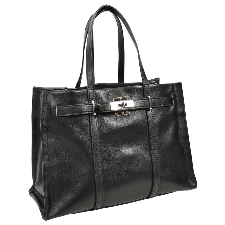 Women's Real Leather Handbag Detachable Strap Shoulder Bag Raven Black 8