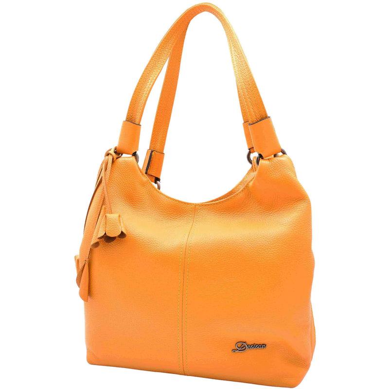 Womens Leather Shoulder Zip Opening Large Hobo Bag Kimberly Yellow 6