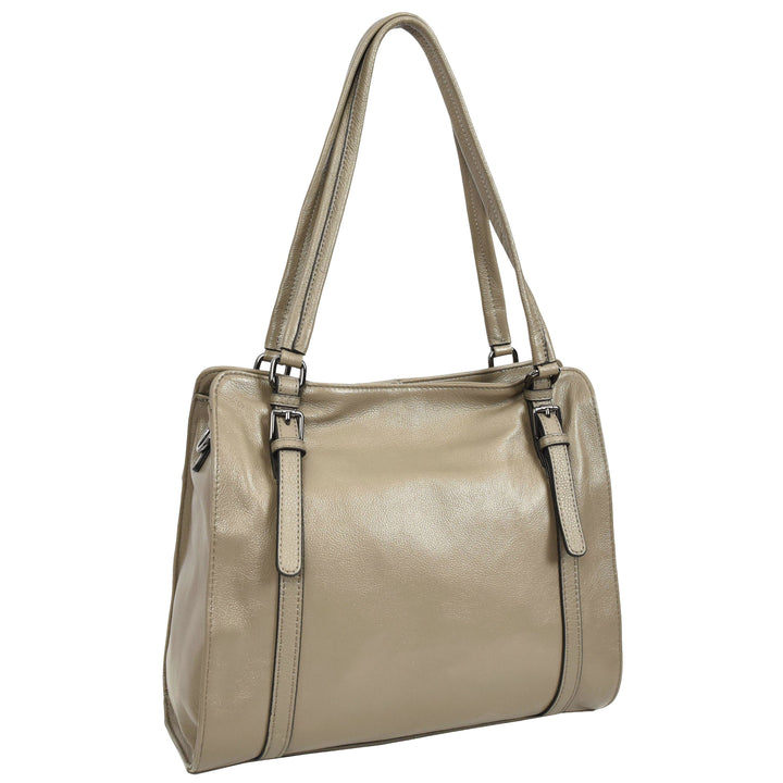 Women's Real Leather Shoulder Bag Classic 2-in-1 Adjustable Strap Timeless Design Hilda Grey