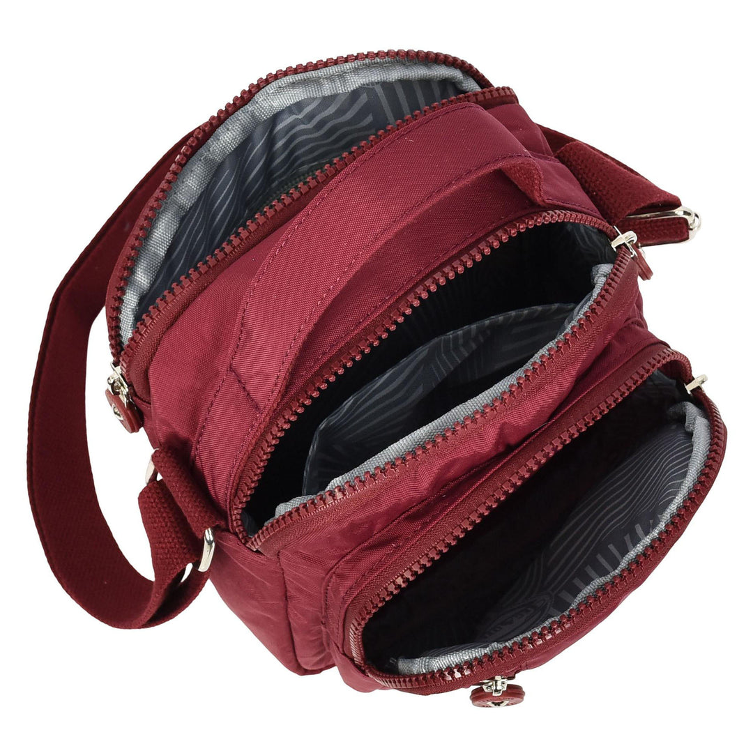 Men's Cross Body Bag Multiple Zip Compartments Lightweight Messenger Bag Shaun Burgundy