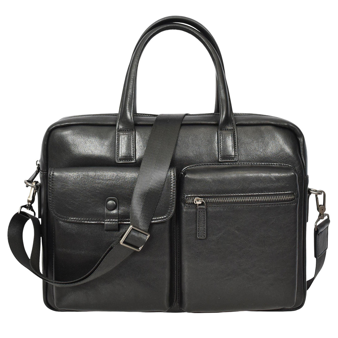 Mens Premium Leather Briefcase With Laptop Compartment Business Office Use Bag Felix Black