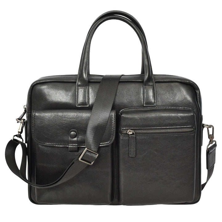 Mens Premium Leather Briefcase With Laptop Compartment Business Office Use Bag Felix Black