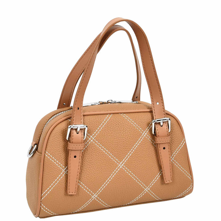 Women's Leather Satchel Handbag Quilted Stitch Design Anya Tan 3
