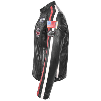 Mens Leather Biker Jacket Motorsport Logos Bobby Black 7