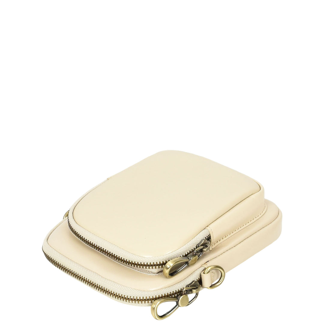 Womens Real Leather Sling Pouch Small Crossbody Bag Isobel Off White