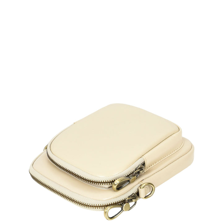Womens Real Leather Sling Pouch Small Crossbody Bag Isobel Off White