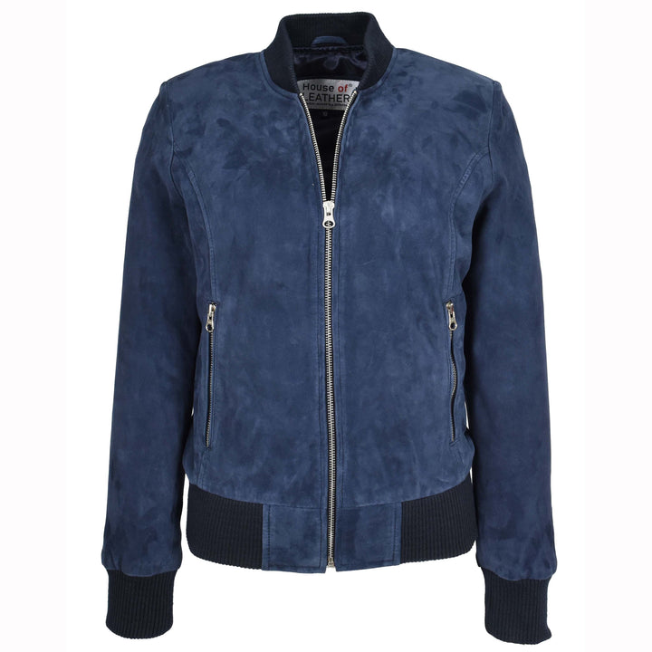 Womens Real Goat Suede Bomber MA-1 Jacket Faye Blue 6