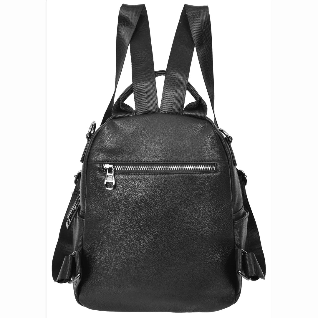 black leather backpack handbag uk Womens Real Leather Casual Backpack Black