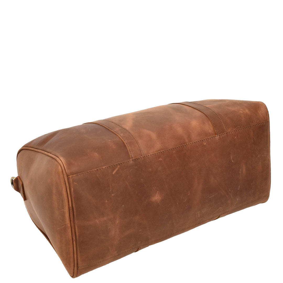 Men's Real Leather Holdall Weekend Duffel Bag Reeve Tan 6