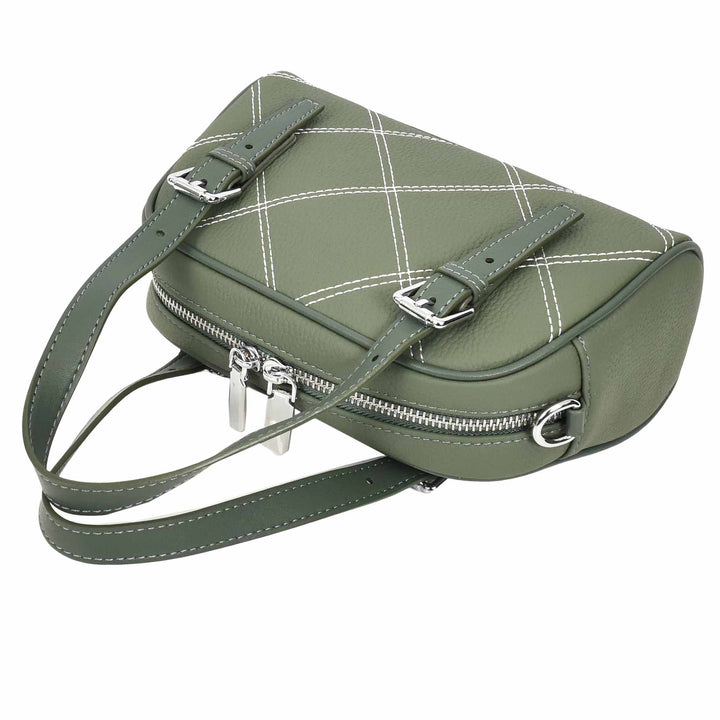 Women's Leather Satchel Handbag Quilted Stitch Design Anya Green 5