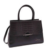Womens Real Leather Croc Print Handbag Long Strap CAROL Black 6