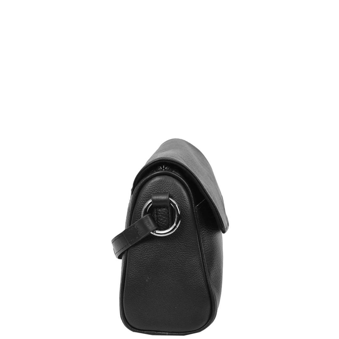 Womens Real Leather Cross Body Bag Small Organiser Classic Style Colette Black-4