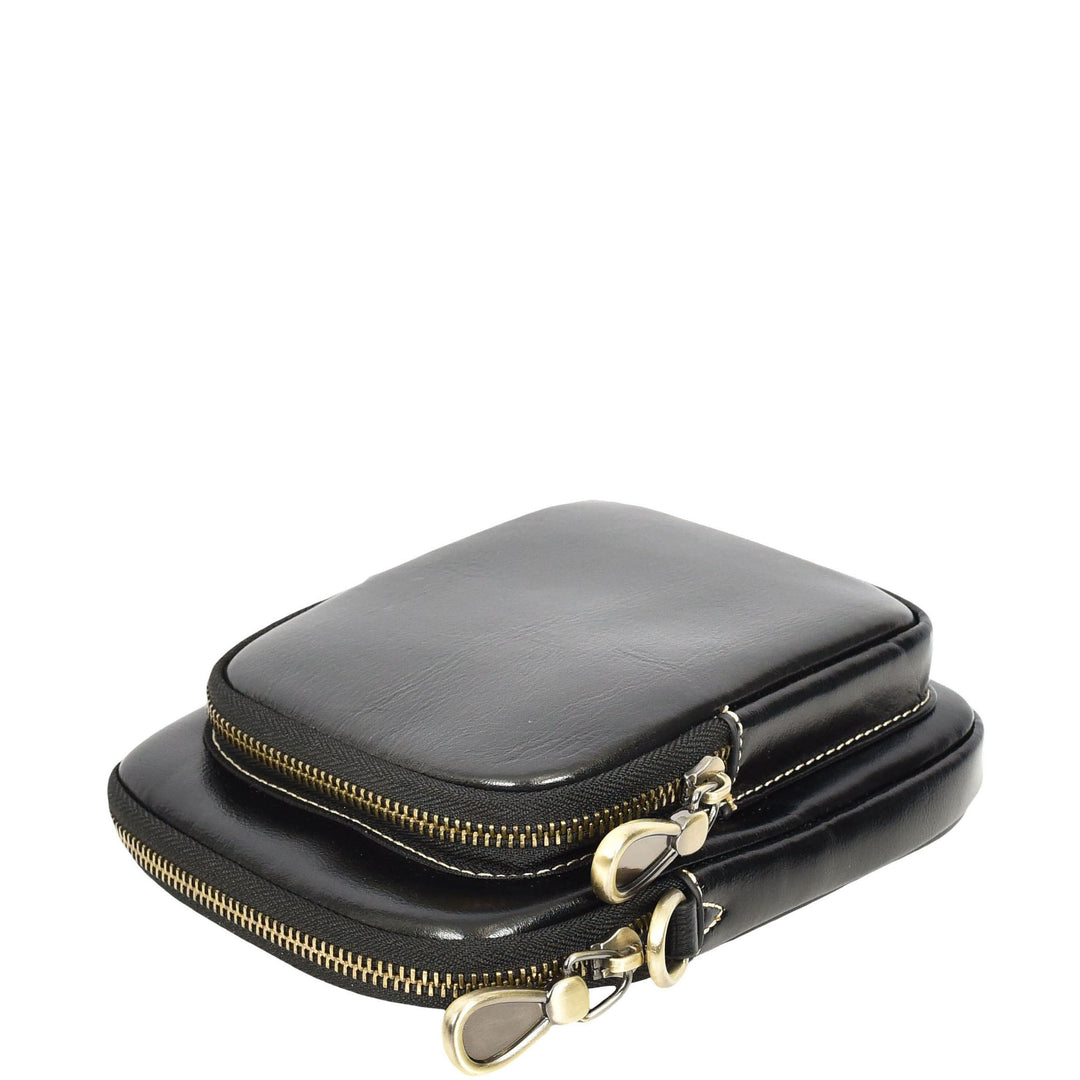 Womens Real Leather Sling Pouch Small Crossbody Bag Isobel Black