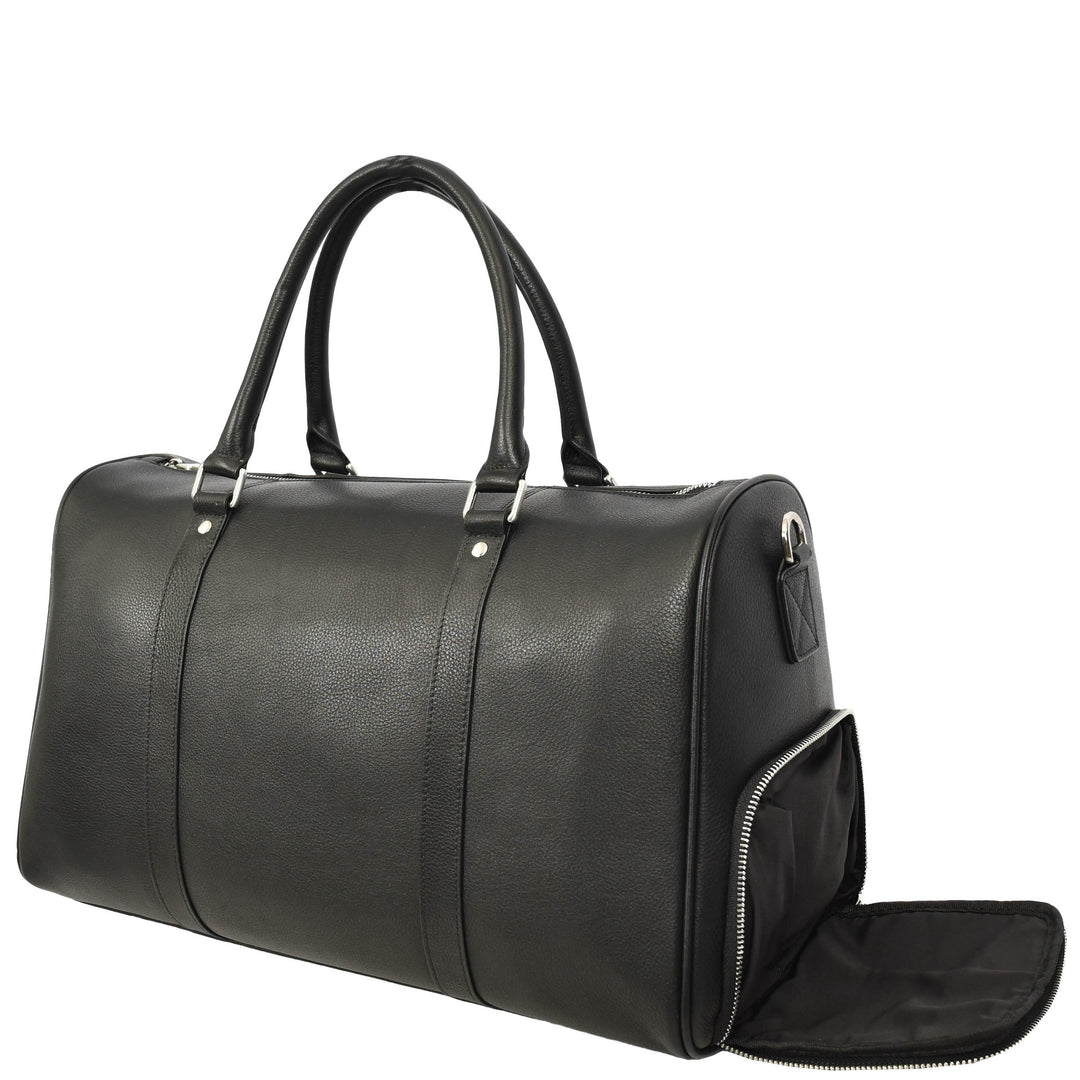 Men's Real Leather Holdall Weekend Duffel Bag Reeve Black 6