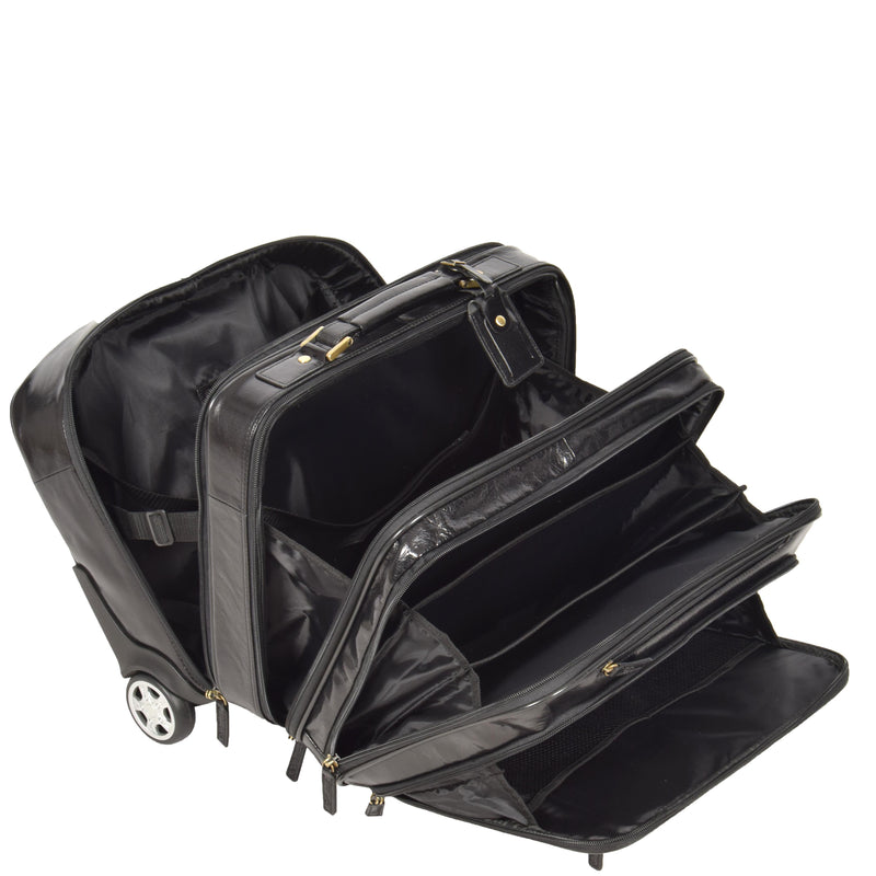 Leather Pilot Case Travel Laptop Bag Wheels HOL15 Black 6