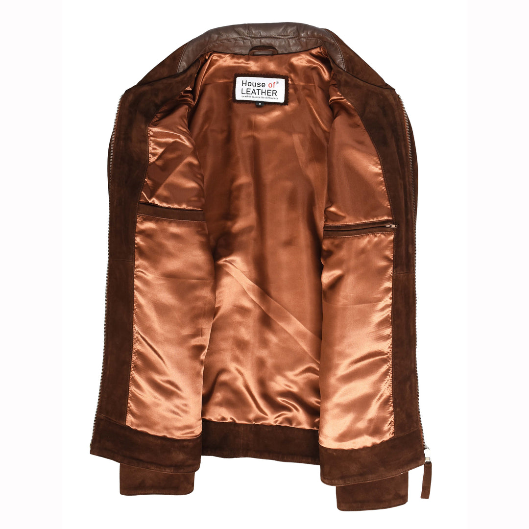 Mens Real Goat Suede Jacket Classic Zip Box Style Larry Rust Brown 6