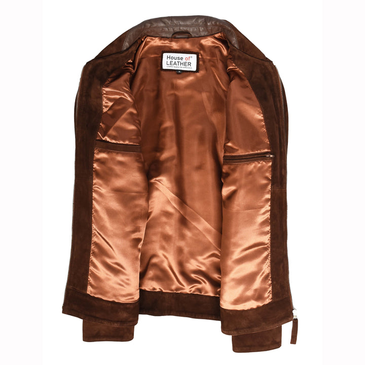 Mens Real Goat Suede Jacket Classic Zip Box Style Larry Rust Brown 6