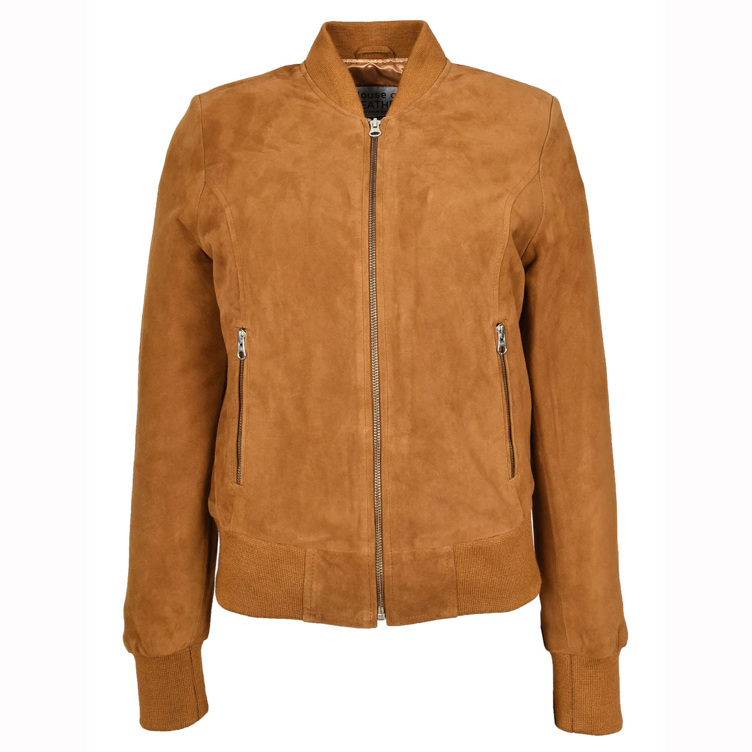 Womens Real Goat Suede Bomber MA-1 Jacket Faye Cognac 6