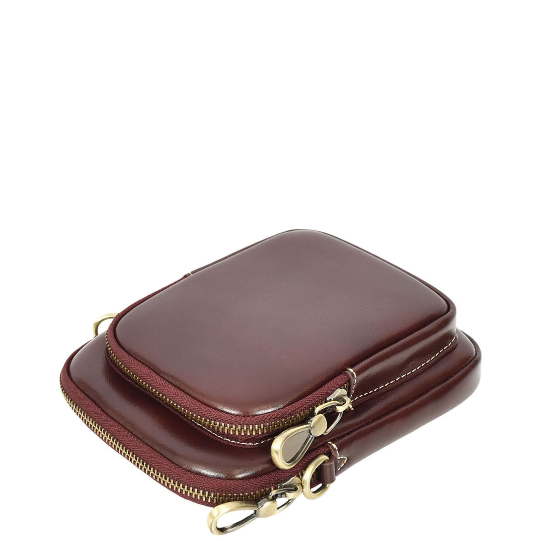 Womens Real Leather Sling Pouch Small Crossbody Bag Isobel Burgundy