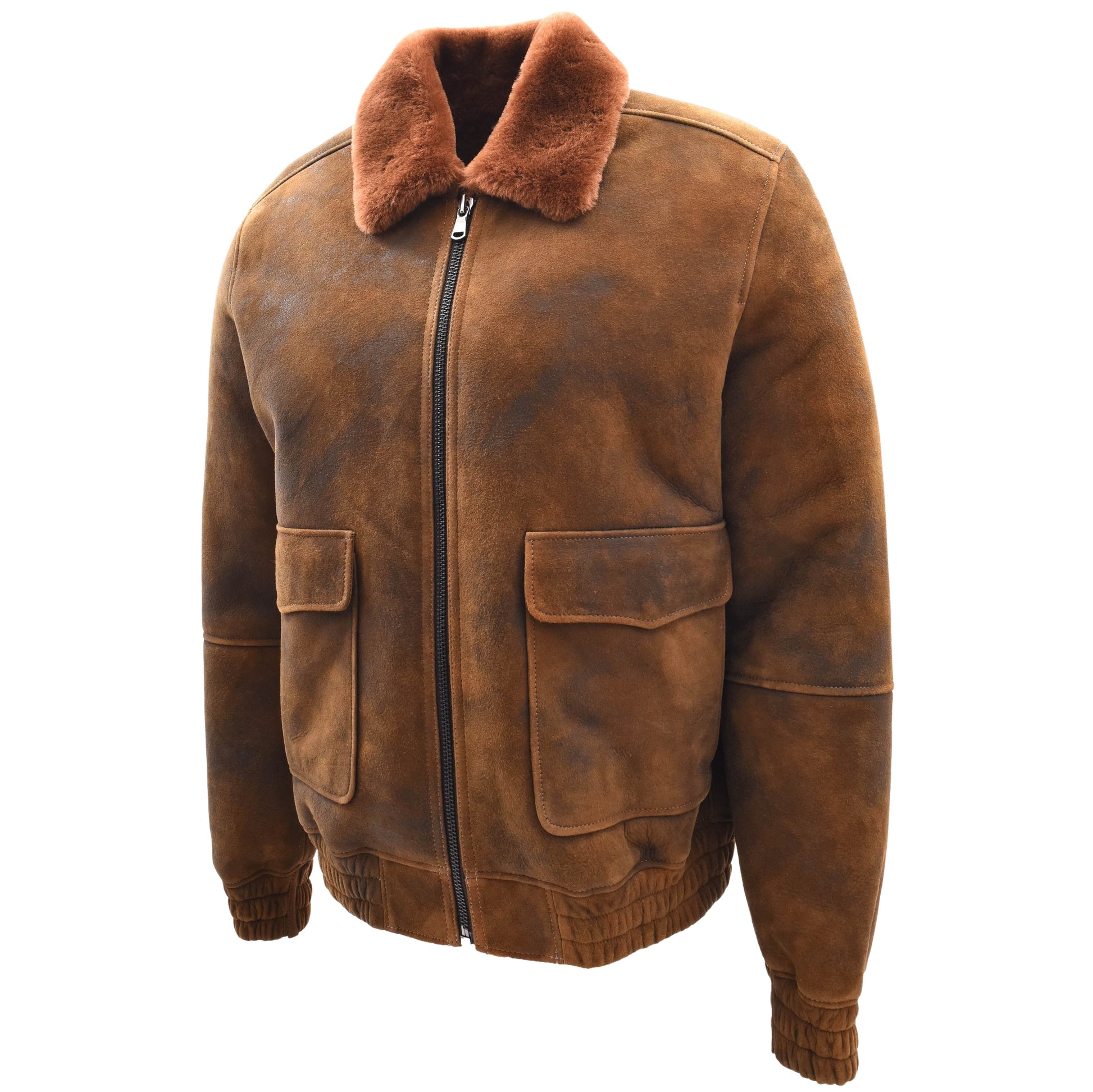 Mens Original Flying Sheepskin Bomber Brown Ginger Shearling Jacket Curtis 6