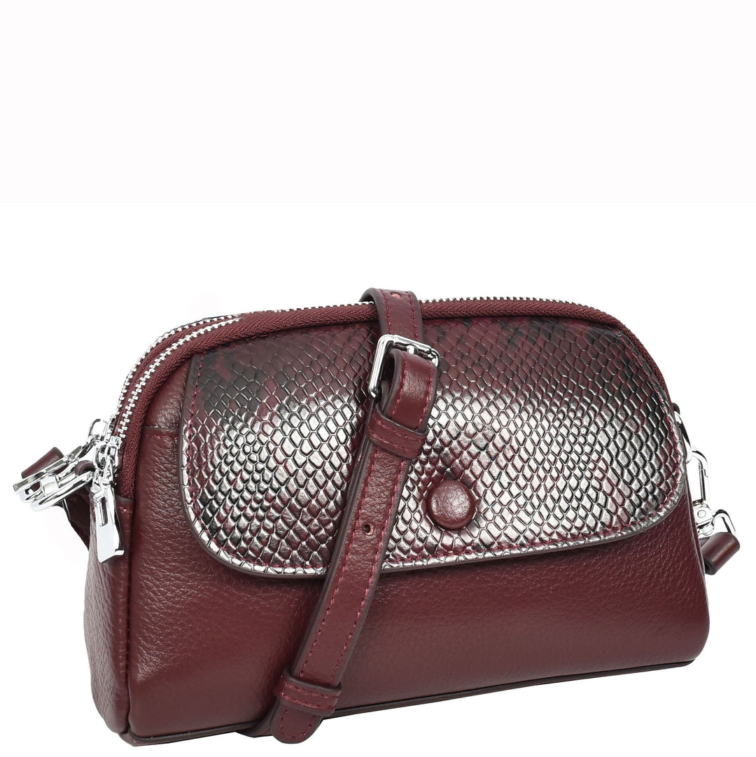 Women's Leather Crossbody Sling Bag Small Exotic Snake-Print Sahara Red 6