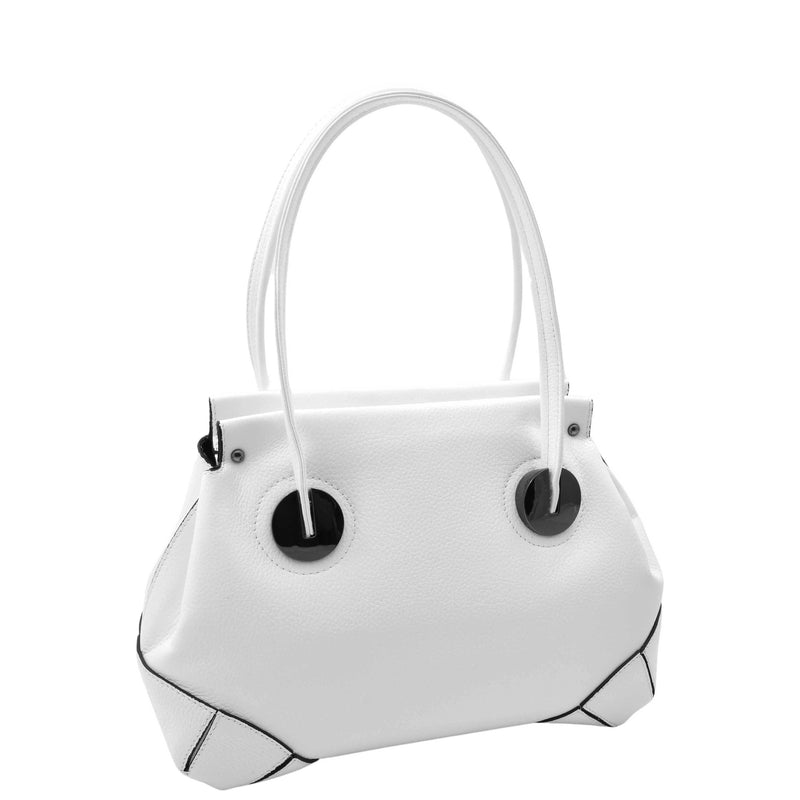 Leather Shoulder bag For Women Zip Medium Tote Handbag Susan White 6