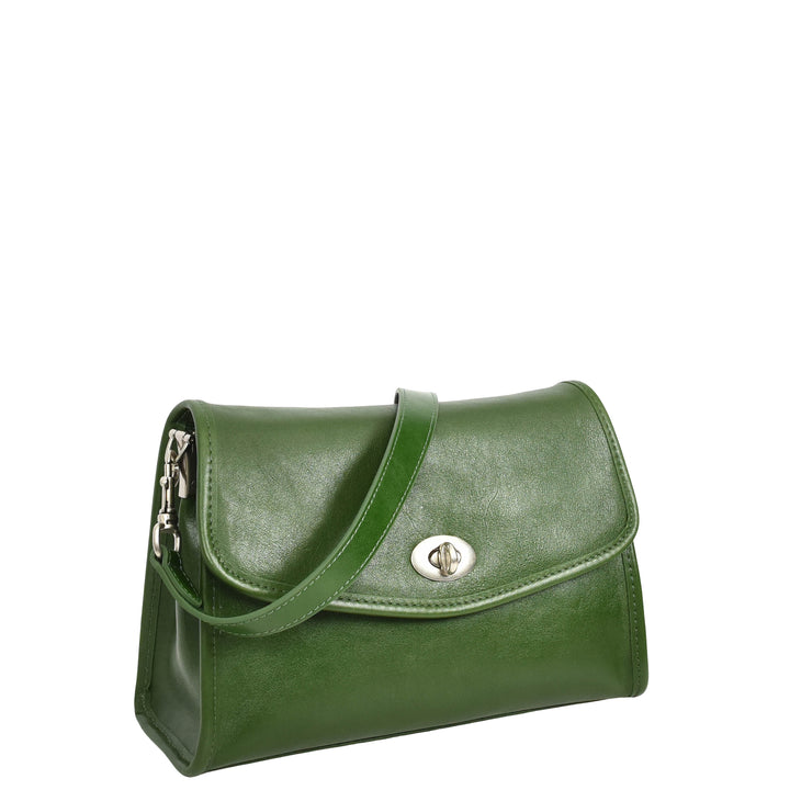Women's Genuine Leather Flap-Over Crossbody Shoulder Bag with 2-in-1 Style Arden Green
