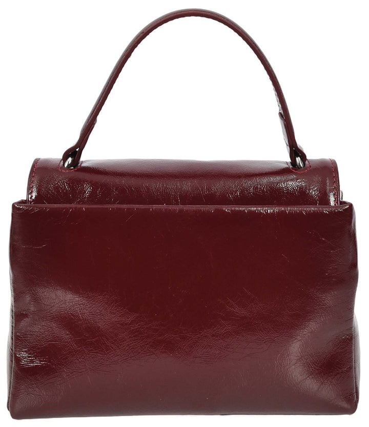 Womens Real Leather Handbag Mini Top-Handle Tote Style Aria Burgundy