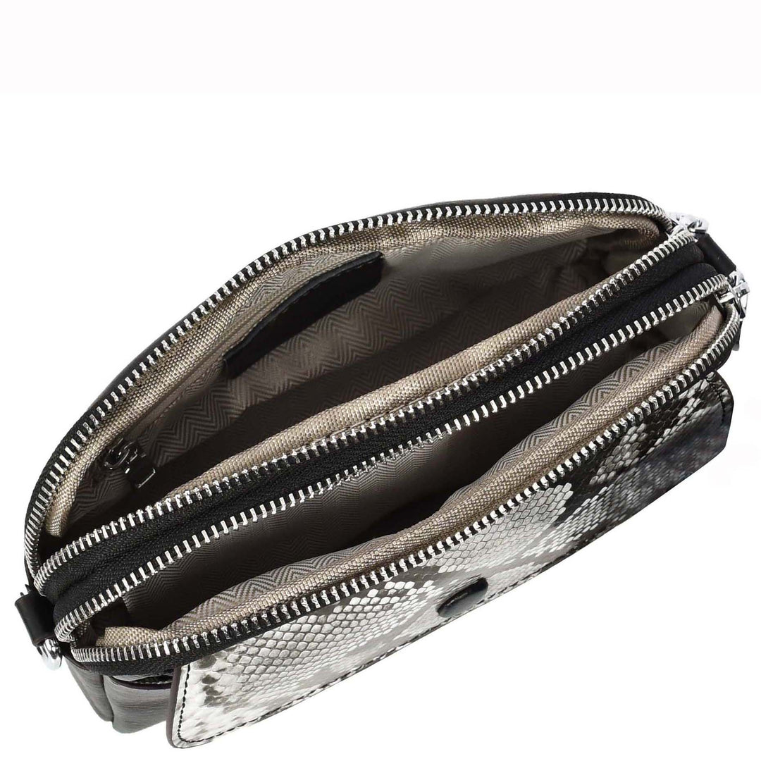 Women's Leather Crossbody Sling Bag Small Exotic Snake-Print Sahara Black