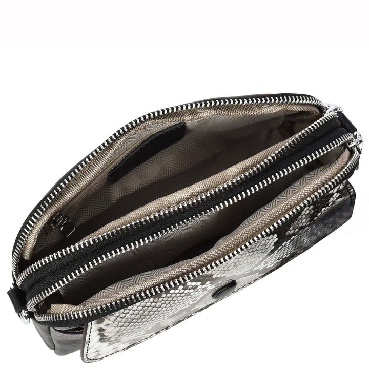 Women's Leather Crossbody Sling Bag Small Exotic Snake-Print Sahara Black