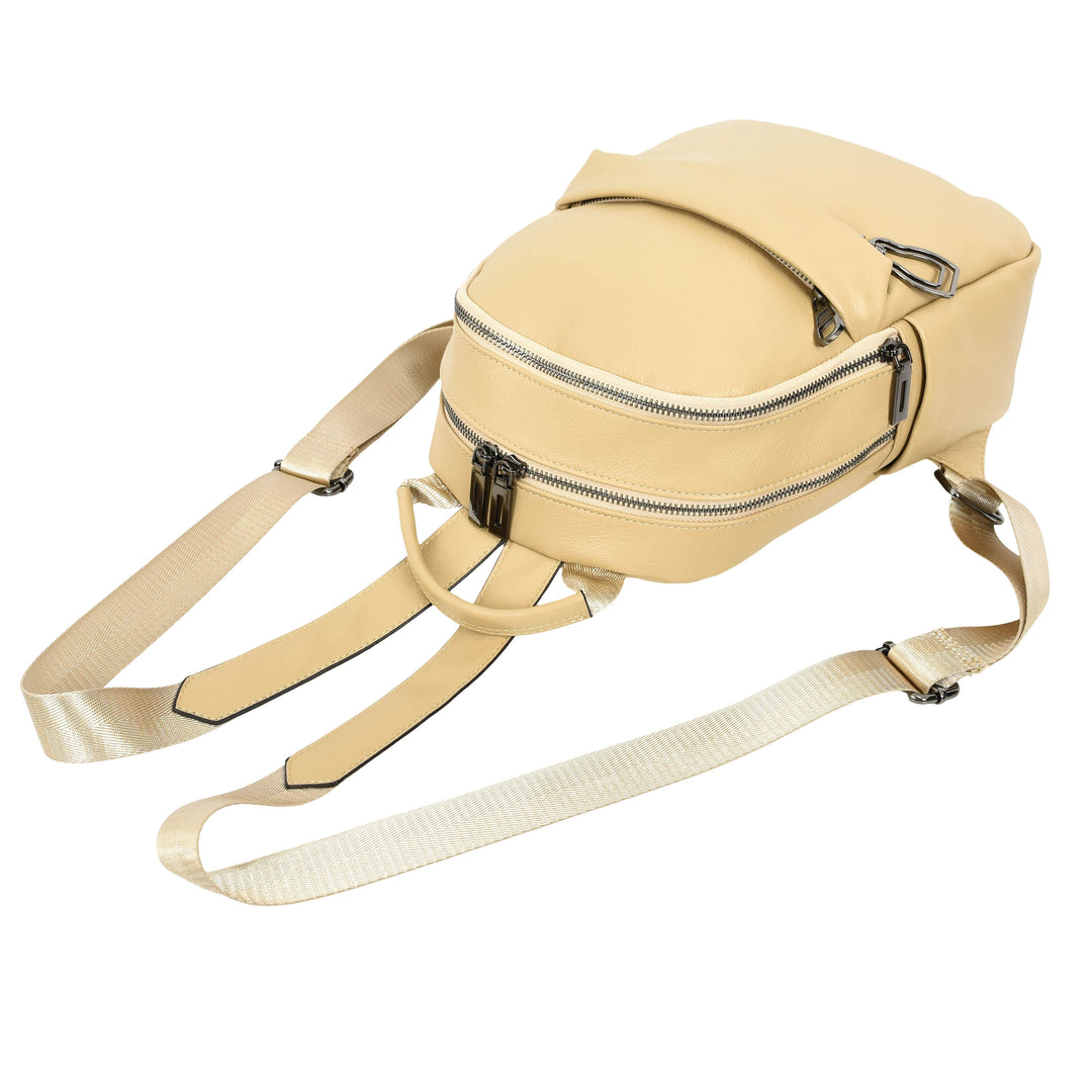 Women’s Organiser Rucksack Soft Leather Backpack Casual Daypack Kaia Apricot 5