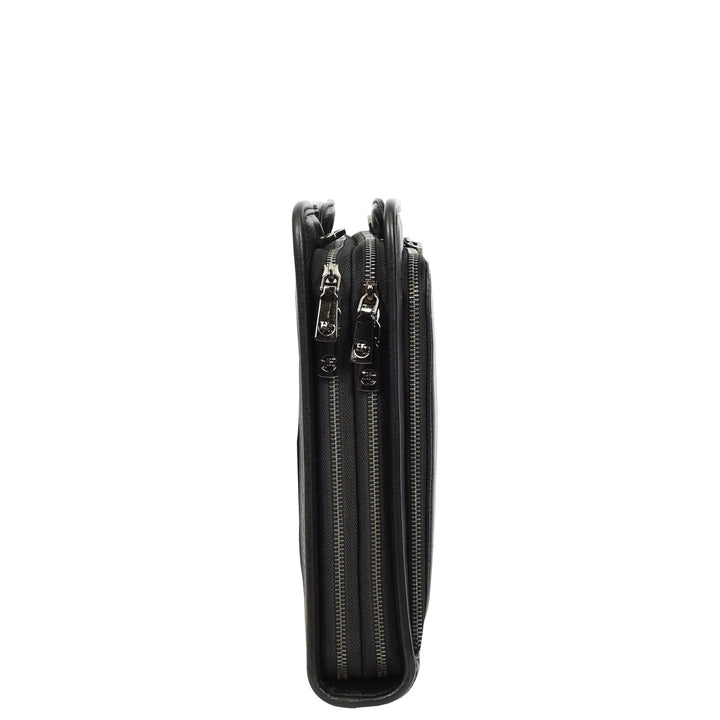 Men’s Leather Business Briefcase Laptop Work Bag with Crossbody Shoulder Strap Raya Black