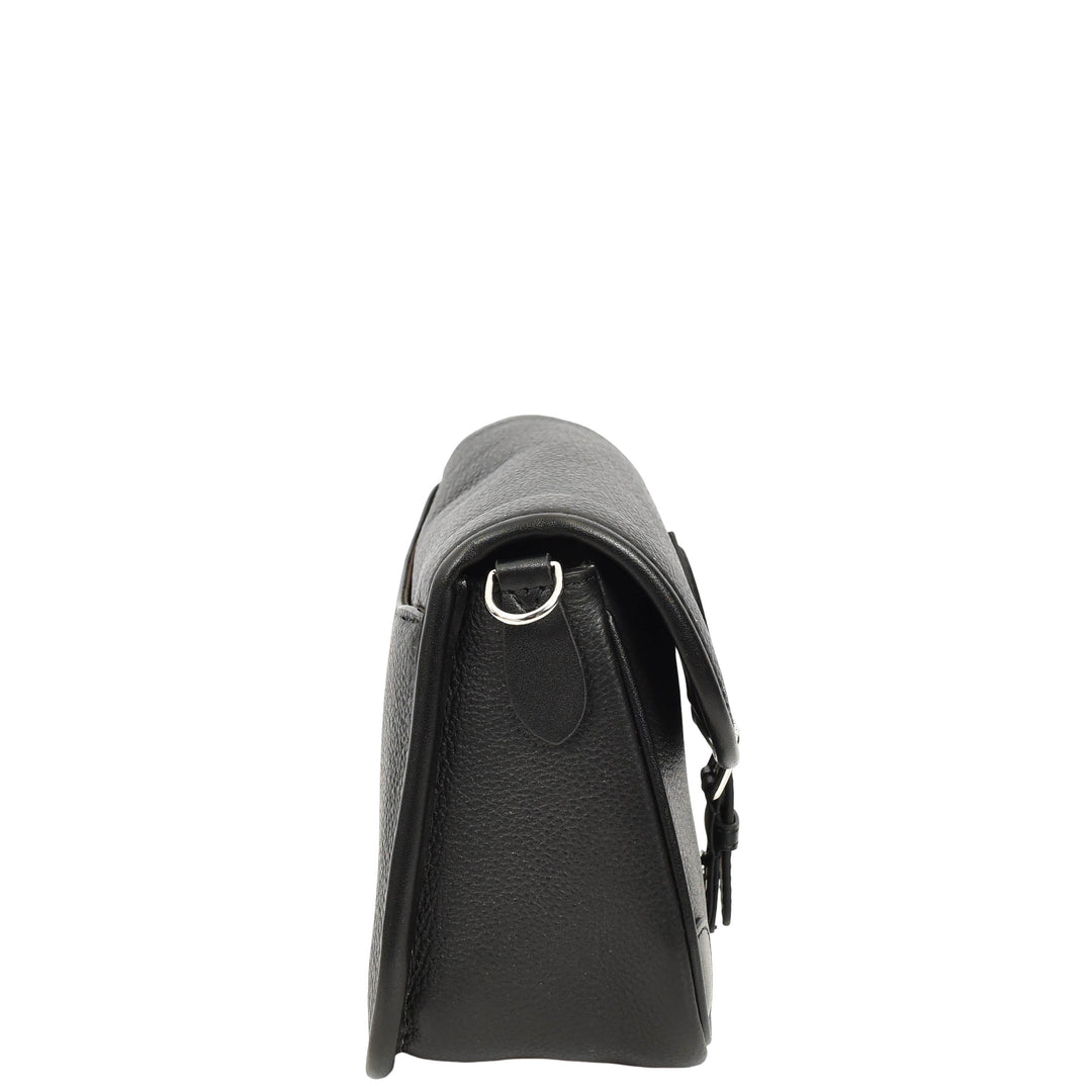 Women's Leather Classic Shoulder Bag Casual Style with Multiple Straps Capri Black
