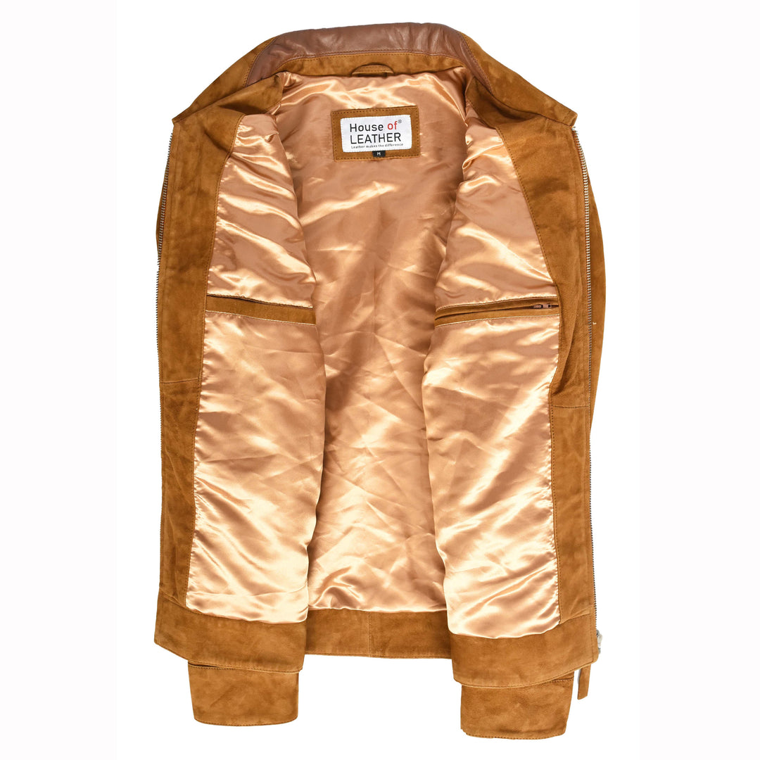 Mens Real Goat Suede Jacket Classic Zip Box Style Larry Cognac 6