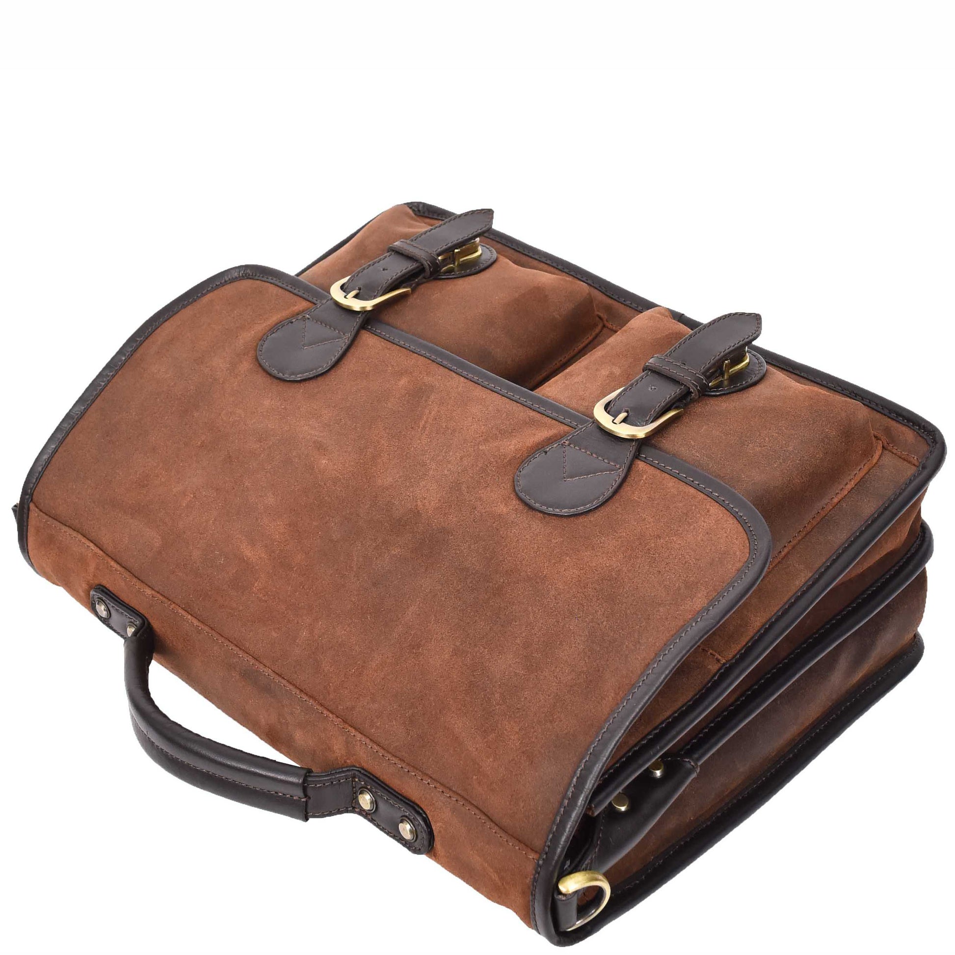 Mens Real Leather Organiser Laptop Bag Vintage Brown Briefcase Finn 6