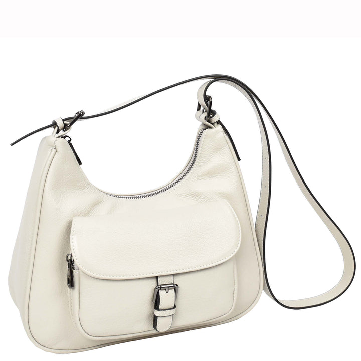 Womens Classic Genuine Leather Shoulder Bag Liora White 6