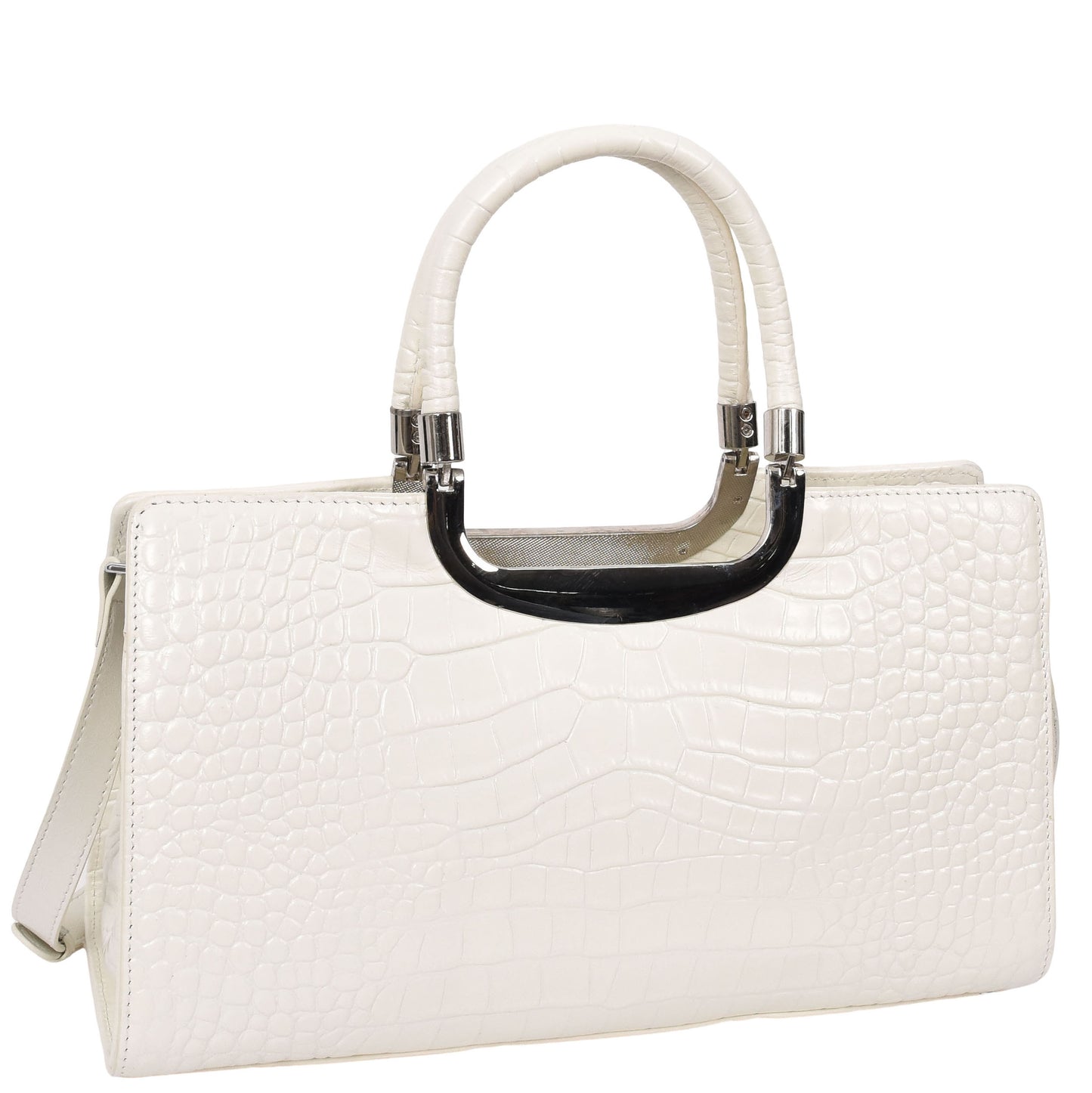 Womens Leather Croc Print Handbag Madeline White 2