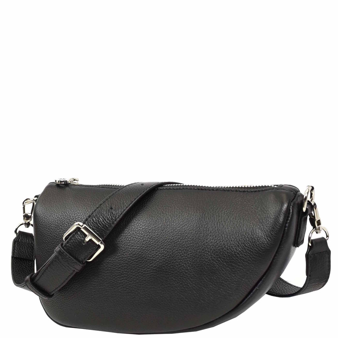 Women's Real Leather Crossbody Bag Half-Moon Style Agnes Black 6